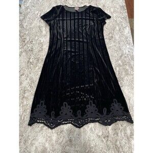 WOMEN'S CHICO'S SOLID BLACK SHORT SLEEVE VELVET BURNOUT DRESS SIZE 0